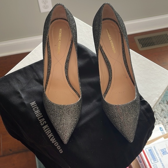Nicholas Kirkwood silver sparkle heels sz 37.5 - Picture 5 of 10